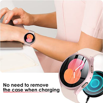 KIMILAR [5+5 Pack] Galaxy Watch FE/Galaxy Watch 5/Galaxy Watch 4 Screen Protector Case 40mm, Anti-Fog Tempered Glass and Hard PC Protective Bumper Compatible with Samsung Galaxy Watch FE/5/4 40mm