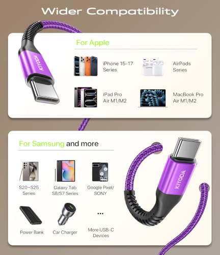 USB to USB C Cable 3A Fast Charging 3FT USB A to USB C Cable for CarPlay - color: Purple, size: 3FT, style: USB C to USB C