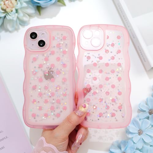 Glitter case for iPhone 13/14 Polka dots Pink | Bling Sparkle Glitter，Polka dots，Full Protection Soft TPU，Kawaii Cute Phone Case for Women Girls - color: Polka Dots Pink