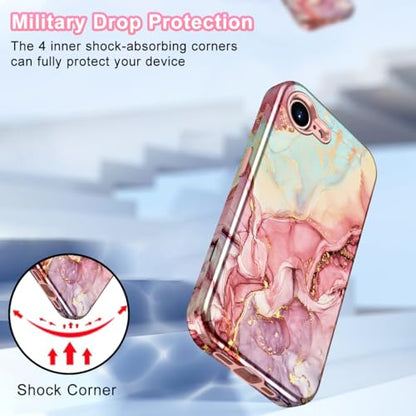 Btscase Compatible with iPhone 17e Case 6.1 Inch 2026,Marble Pattern 3 in 1 Heavy Duty Shockproof Full Body Rugged Hard PC+Soft Silicone Drop Protective Women Girl Phone Cases, Rose Gold - color: A-Rose Gold, size: iPhone 17e