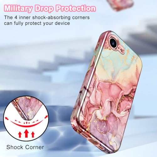 Btscase Compatible with iPhone 17e Case 6.1 Inch 2026,Marble Pattern 3 in 1 Heavy Duty Shockproof Full Body Rugged Hard PC+Soft Silicone Drop Protective Women Girl Phone Cases, Rose Gold - color: A-Rose Gold, size: iPhone 17e