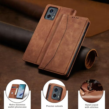 Jasonyu Flip Wallet Case for Moto G 5G (2023),Leather Magnetic Folio Cover with Card Holder,Kickstand - TPU Shockproof Durable Protective Phone Case,Brown | PU Leather Magnetic Folio Cover,with Card Holder,Kickstand,TPU Shockproof,Durable,Protective Phone