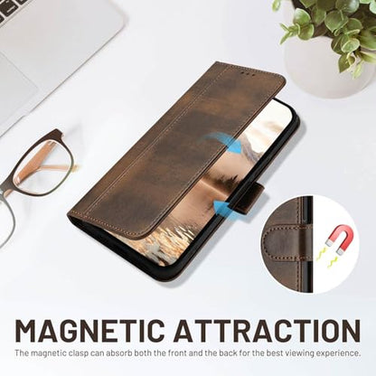 for Galaxy A17 5G Phone Case Wallet and Wrist Strap (Brown) | Card Holder Slots, PU Leather, Flip Cover, Magnetic Closure, Kickstand, Folio Protective, for Samsung A17 Case - color: Brown