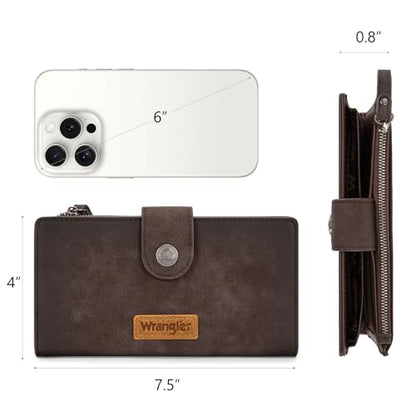 X Wrangler Wallets Women Minimalist Wristlet Wallets, Card Cases & Money Organizers Wallet Bifold with Phone Pocket - color: Coffee