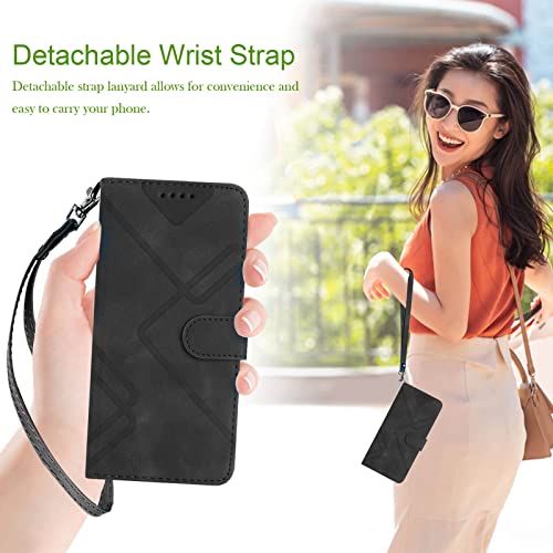 for Samsung S21 Case Wallet Card Holder Strap (Black) | PU Leather Pattern, Card Slots, Cash Pocket, Kickstand, Magnetic Closure, Flip Cover, TPU Inner, Shockproof Protective - color: Black