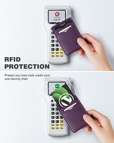 VULKIT Stick on Card Holder Compatible for iphone Leather Cell Phone Wallet Credit Card Case Strong Sticker for Women - color: Purple