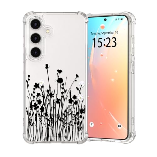 for Samsung Galaxy S23 FE Case, Floral Flowers Cute Clear Withe Design Aesthetic Pattern for Women Girls Slim Shockproof for S23 FE Phone Case, Black Lavender - color: Black Lavender, size: for Samsung Galaxy S23 FE