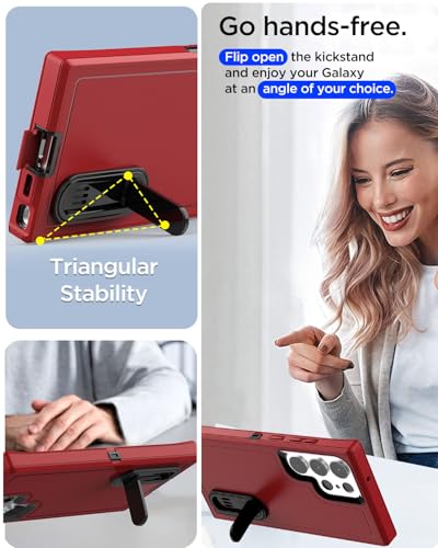 AICase for Samsung Galaxy S25 Ultra Case Built-in Stand,3 in 1 Heavy Duty Drop Protection Full Body Rugged Shockproof Military Protective Tough Durable Cover for Samsung Galaxy S25 Ultra 5G_4 - color: Red with Stand