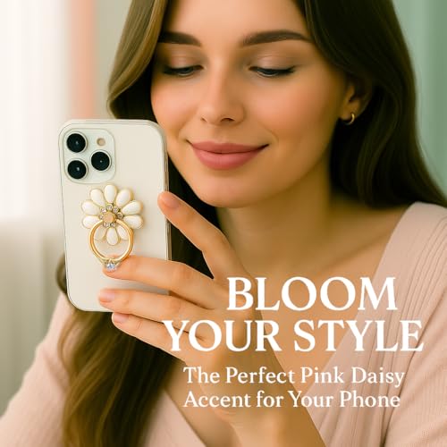 NXVX Daisy Flower Phone Ring Holder, White Bling Finger Grip & Kickstand - color: White