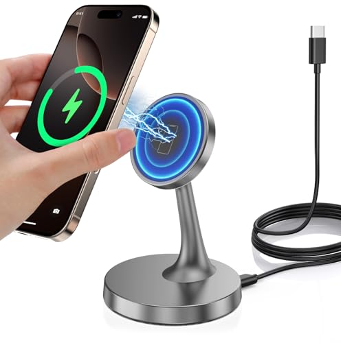 TXXTOL Magnetic Wireless Charger iPhone Stand, 15W Fast Mag-Safe Charger iPhone 17/17 Air/17 Pro/17 Pro Max 16/15/14/13/12 Series Magnet Wireless Charging Station/Pad/AirPods for Home, Office, Travel - color: 1Pack Grey