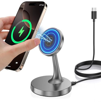 TXXTOL Magnetic Wireless Charger iPhone Stand, 15W Fast Mag-Safe Charger iPhone 17/17 Air/17 Pro/17 Pro Max 16/15/14/13/12 Series Magnet Wireless Charging Station/Pad/AirPods for Home, Office, Travel - color: 1Pack Grey
