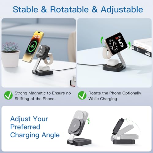 2026 Traveling Wireless Mag-Safe Fast Magnetic 3 in 1Charging Station - color: Black