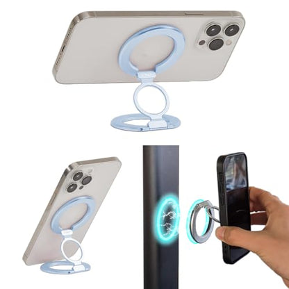 Phone Ring Holder for MagSafe Case, Strong Magnetic Cell Phone Grip, 360° Rotation Kickstand Compatible with iPhone and Android. - color: Blue Titanium