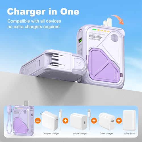 SEANCHEER P05 Portable Charger, Magnetic Power Bank, Small PowerBank Purple - color: Purple