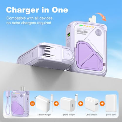 SEANCHEER P05 Portable Charger, Magnetic Power Bank, Small PowerBank Purple - color: Purple