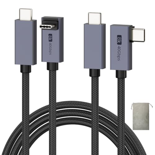 USB4 240W Right Angle USB C Cable 3.3ft (2-Pack) - 40Gbps USB-C to USB-C with Pouch, Thunderbolt 4/3 & PD Charging for MacBook Pro, iPhone 17, Gaming Monitor (Black) - color: 2-Pack,3.3FT
