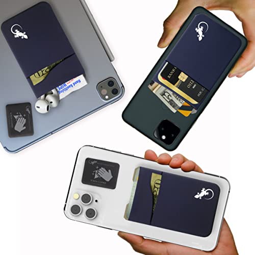 Gecko Travel Tech Double Pocket - Adhesive Card Holder - Cell Phone Pouch - Stick on Spandex Pocket - Carry Credit Cards and Cash (Navy) - color: NAVY