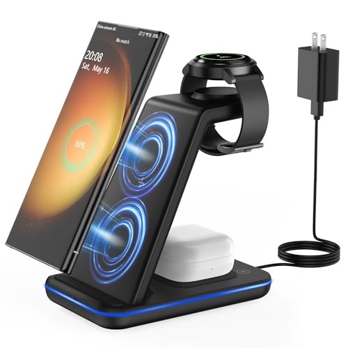 JoyGeek Wireless Charger for Samsung, 3 in 1 Charging Station for S26/S25/S24/S23/S22/S21/S20/Note20/Z Fold&Flip Series, Galaxy Watch8/7/6/5/4/3/Active2/1, Buds 3 Pro, Not for Galaxy Watch9 / Ultra2 - color: Lividity