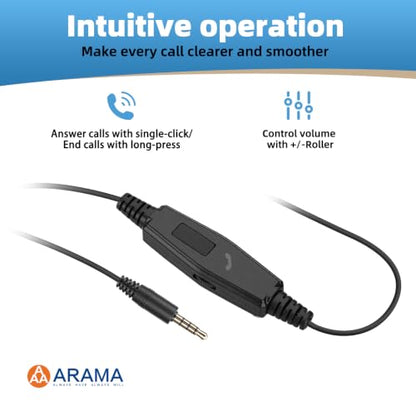 Arama Cell Phone Headset with Mic, 3.5mm Wired, USB-C Adapter