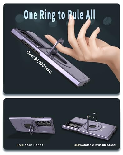ANNGELAS for Samsung Galaxy S23 Ultra Mag Safe Kickstand Case with Slide Camera Cover,Slim Shockproof Military Heavy Duty Anti Drop Full Body Protection,360 Rotating Stand Magnetic Phone Case(Purple) - color: Magnetic Stand Purple