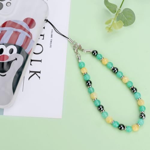 VICHUNHO Marble Beaded Phone Wrist Strap, Cellphone Lanyard with Tether Tab, Hands-Free Wristlet Bracelet - color: Green