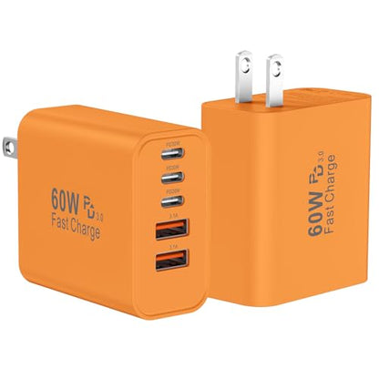 USB C Charger Block Fast Charging, 60W Phone Charger USBC Wall Plug Adapter - color: Orange-2Pack