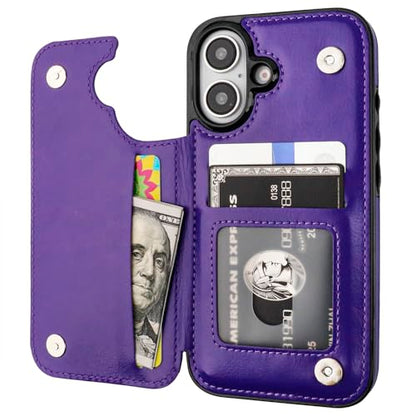 ONETOP for iPhone 16 Wallet Case with Credit Card Holder,Purple | Kickstand,ID/Cash Holder,Case Wallet with Card Slots,Double Magnetic Clasp,Durable PU Leather Shockproof Cover for Women Men - color: Purple