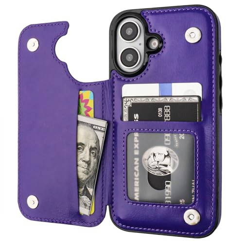 ONETOP for iPhone 16 Wallet Case with Credit Card Holder,Purple - color: Purple