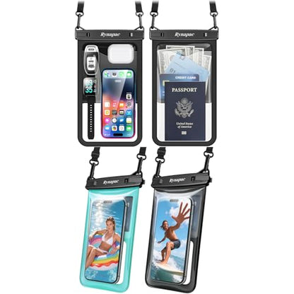 Rynapac 4 Pack IPX8 Waterproof Phone Pouch - [10in 2Pack + 8.5in 2Pack] with Adjustable Lanyard for iPhone 17 16 15 Pro Max