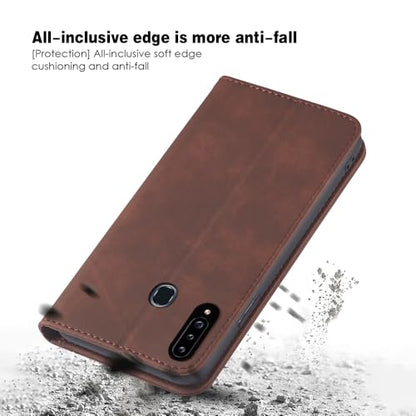 Asuwish Flip Wallet Phone Case for Samsung Galaxy A20s with Tempered Glass Screen Protector Magnetic Closure Folio Cover Credit Card Holder Slot Stand Cell Accessories A 20s Plus A207M Women Coffee - color: Coffee