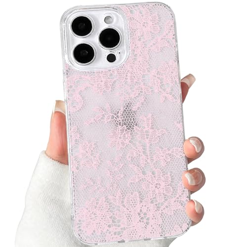Lovmooful Compatible for iPhone 15 Pro Max Case Floral Leaf-Pink | Aesthetic Flower with Romantic Lace Design,for Girls Women Girly,Soft TPU Case,Shockproof Protective - color: Pink, size: iPhone 15 Pro Max