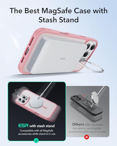 ESR for iPhone 16 Pro Max Case, Compatible with MagSafe, Military-Grade Protective Case, Built-in Stash Stand Phone Case, Scratch-Resistant Back Cover, Classic Series, Frosted Pink - color: Frosted Pink