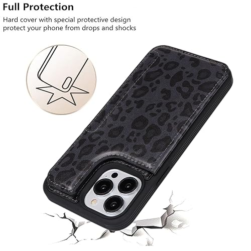 iCoverCase Compatible with iPhone 13 Pro Max Phone Case with Card Holder, Wallet Case for Women Men RFID Blocking PU Leather Protective Case 6.7 Inch (Black Leopard) - color: Black Leopard