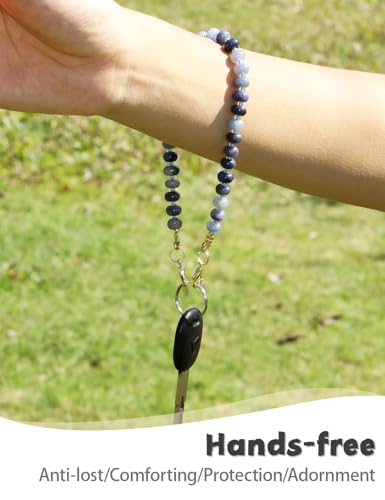 CH.yishi Beaded Phone Charm Wrist Strap with Tether Tab,Camera Lanyard - color: Blue Aventurine
