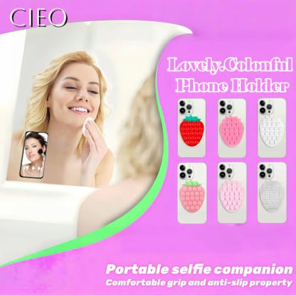 CIEO SuctionPhone Grip, Strong Silicone Suction,Strawberry Sticky Grip,Suitable for Selfies and Videos on Mirrors, Bathrooms and Smooth Surfaces, Compatible with iPhone (Strawberry Light Pink) - color: Strawberry light Pink