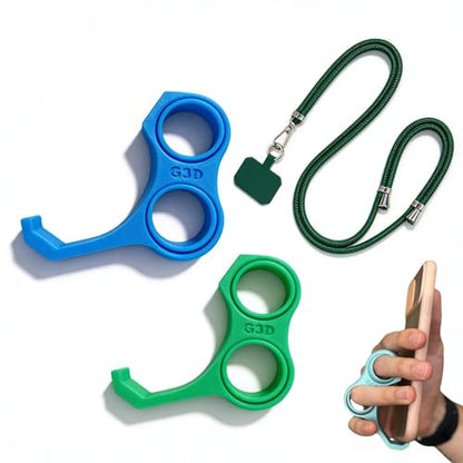 3D Printed Phone Finger Holder- 360° Rotatable Ring to Prevent Pinky/Ring Finger Strain,Stand for Back of Phone &a Bonus Phone Lanyard,Hand Grip for Mobile Devices. (2, Blue&Green) - color: Blue&green