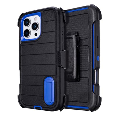 Phone Cases for iPhone 16 Pro Case Black with Belt Clip Heavy Duty | 3 Layers of Sturdy,Military Grade Shockproof ProHolster Protective Cases for iPhone 16 Pro Phone Case Black Blue - color: Black+Blue