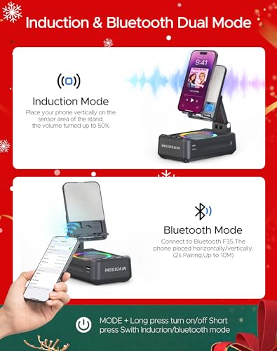 Gifts for Him Dad Men Mother's&Father's Day, Birthday Ideas for Men Women, Cell Phone Stand with Wireless Bluetooth Speaker with Wireless Induction Audio & Colorful Led Light - color: Black