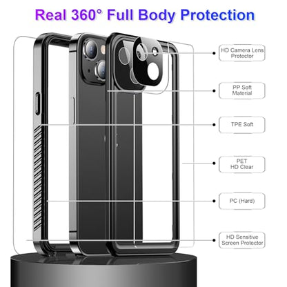 Compatible with iPhone 13 Case Waterproof, Built-in Screen & Camera Protector IP68 Underwater Full Body 13FT Military Dropproof Shockproof Phone Case 6.1"-Black/Clear - color: Black, size: iPhone 13