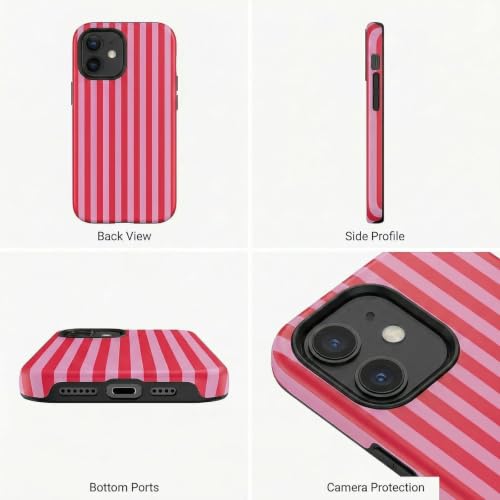 Soft TPU Bumper & Hard PC Back Phone case for iPhone 12 Red | Dual Layer, Drop Protection, Cute Red Striped, Matte Comfort Grip, for Women - size: iPhone 12