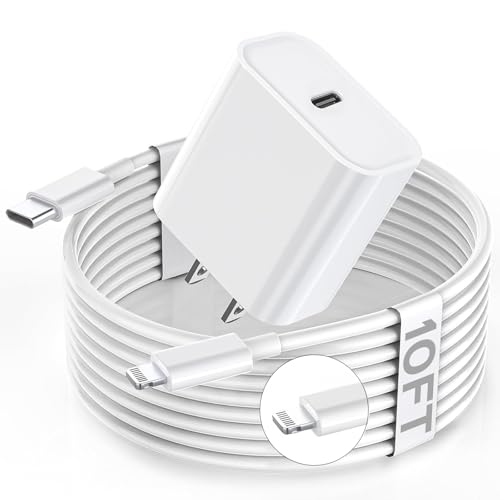 Apple Fast Charger, 10FT Extra Long Fast iPhone Charger Travel Plug Adapter Super Quick Apple Charging USB C Wall Charge Block with 10Foot Lightning Cable Cord for iPhone 14/13/12/11/X/XR/SE2022/iPad - size: 10FT