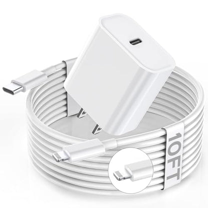 Apple Fast Charger, 10FT Extra Long Fast iPhone Charger Travel Plug Adapter Super Quick Apple Charging USB C Wall Charge Block with 10Foot Lightning Cable Cord for iPhone 14/13/12/11/X/XR/SE2022/iPad - size: 10FT