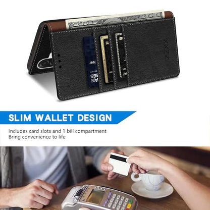 ZZXX for Samsung Galaxy A17 5G Wallet Case with [RFID Blocking] Card Slot Kickstand Magnetic Closure PU Leather Flip Fold Protective Phone Case for Samsung Galaxy A17(Black-6.7 inch) - color: Black