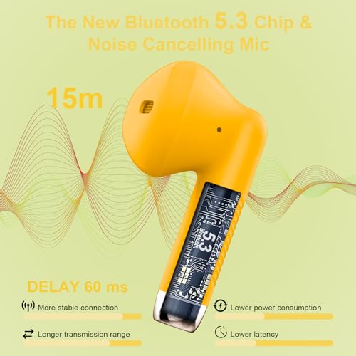 Wireless Earbuds, Bluetooth 5.4 Headphones in Ear with Noise Cancelling Mic - color: butter yellow