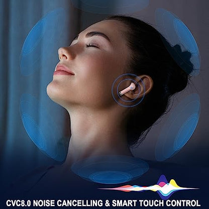 Wireless Earbuds, Bluetooth 5.4 Ear Buds, LED Power Display, 6D Bass Stereo - color: Pink
