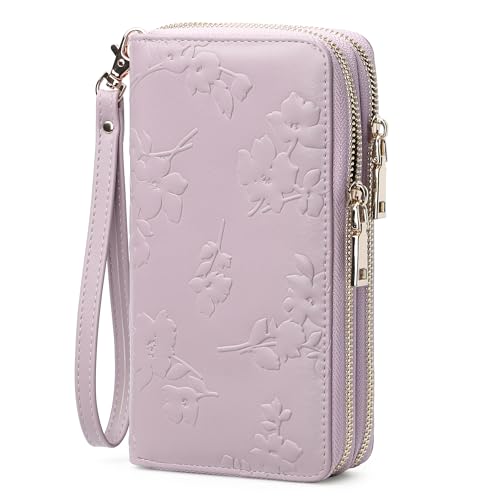 yiijay Womens Wallet RFID Blocking Large Capacity Vegan Leather Double Zip Wristlet Wallet Card Holder Travel Ladies Clutch - color: Light Purple