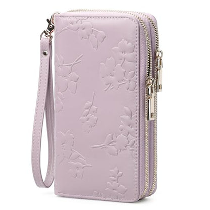 yiijay Womens Wallet RFID Blocking Large Capacity Vegan Leather Double Zip Wristlet Wallet Card Holder Travel Ladies Clutch - color: Light Purple