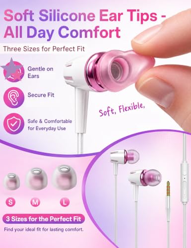 2-Pack Teens Wired Earbuds with Cases, 3.5mm School Headphones,Kitty&Floret - color: Kitty and Floret