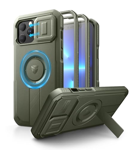 Dexnor for iPhone 13 Pro Max/12 Pro Max Case with Slide Camera Cover & Adjustable Kickstand & Built-in Screen Protector, Magsafe Rugged Bumper Cases Heavy-Duty Magnetic Protective Cover,Army Green - color: Army Green, size: IPhone 13 Pro Max/12 Pro Max