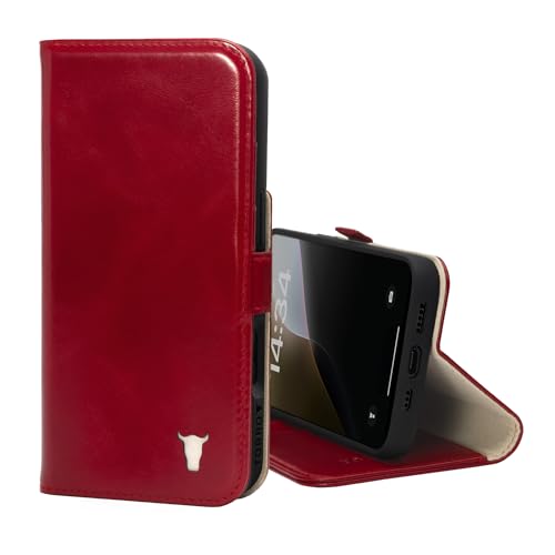 TORRO Premium Leather Case Compatible with iPhone 16 Pro 6.3" – Genuine Leather Wallet Flip Folio Case with Kickstand and Card Slots (Compatible with Official MagSafe Chargers) - Red - color: Red